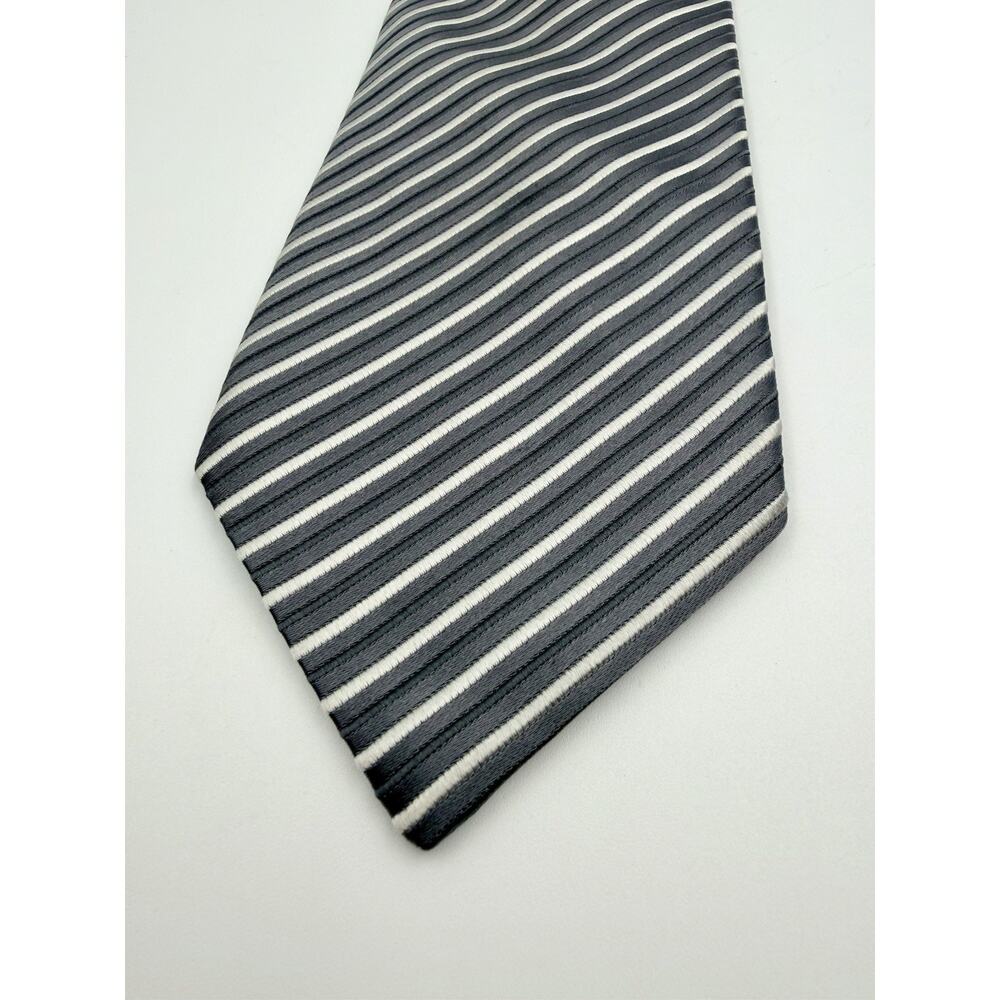 Vintage Charvet Place Vendome Silk Tie Silver Gray White Striped 59" x 3.75”
